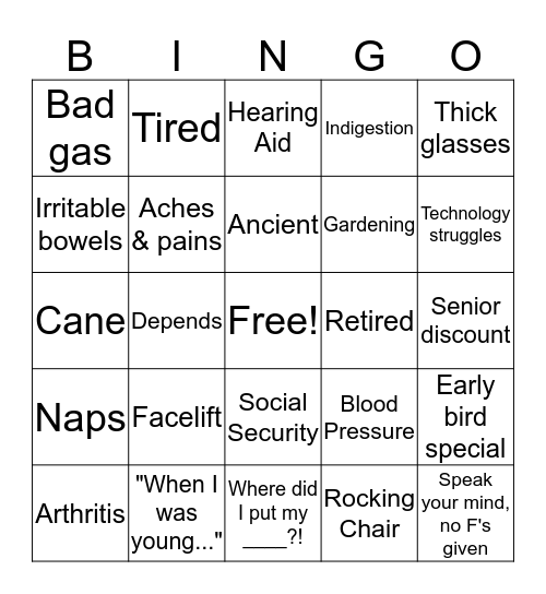 OVER THE HILL BIRTHDAY BINGO Card