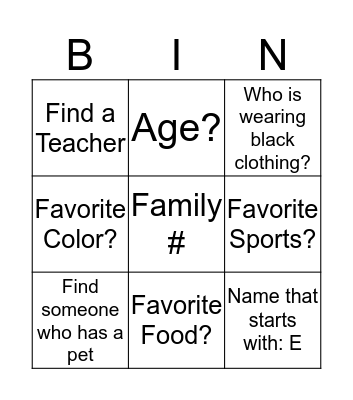 Getting to know One Another Bingo Card