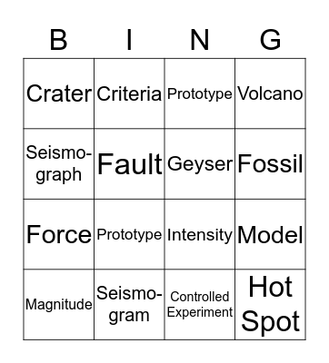 Earthquakes - Lesson 1/2 Bingo Card