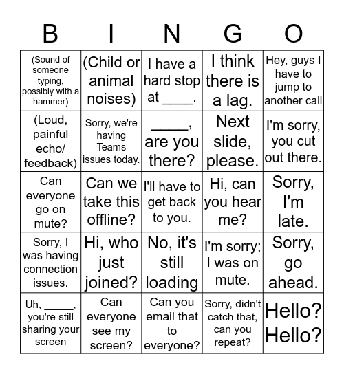 Conference Call BINGO  Bingo Card