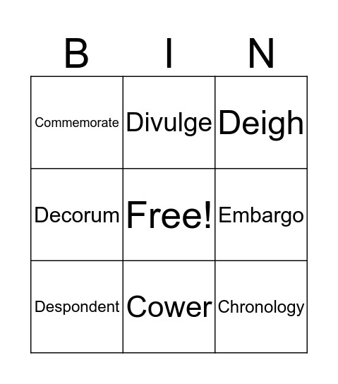 Vocab words  Bingo Card