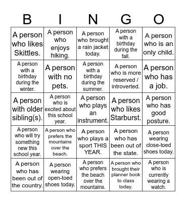 BINGO ... with a twist! Bingo Card