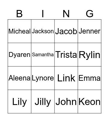 4th Period Bingo Card