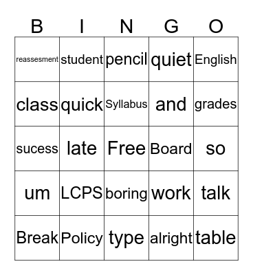 Untitled Bingo Card