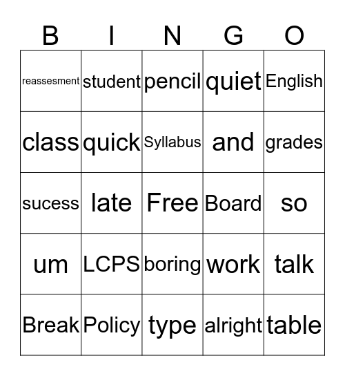 Untitled Bingo Card