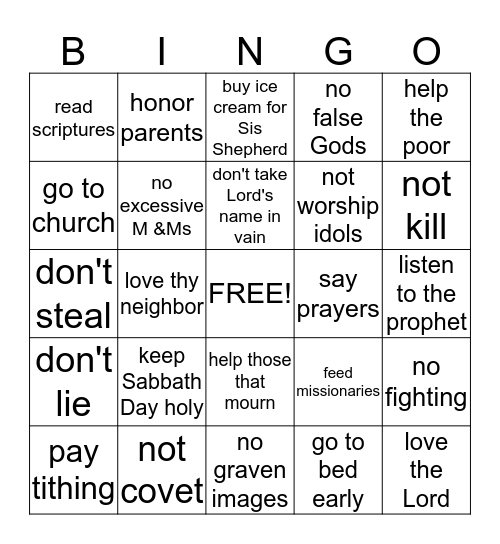 Keep the Commandments Bingo Card