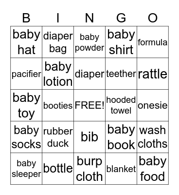 Baby Bingo Card
