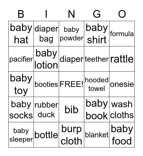 Baby Bingo Card