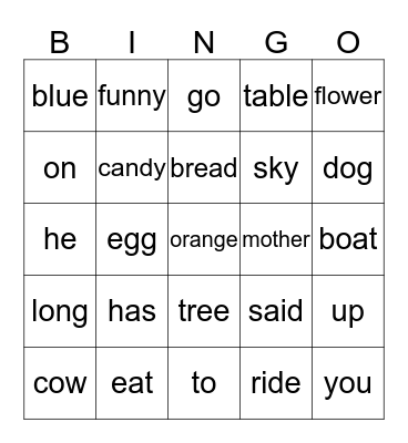 Edmark Bingo 2 Bingo Card