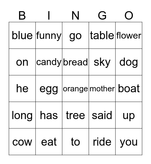 Edmark Bingo 2 Bingo Card