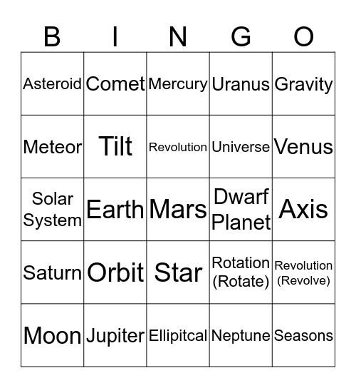 Earth Science Bingo Card