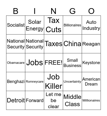 Debate Watch Bingo Card