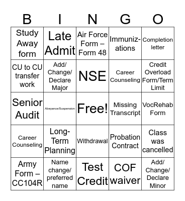 Advising BINGO Card