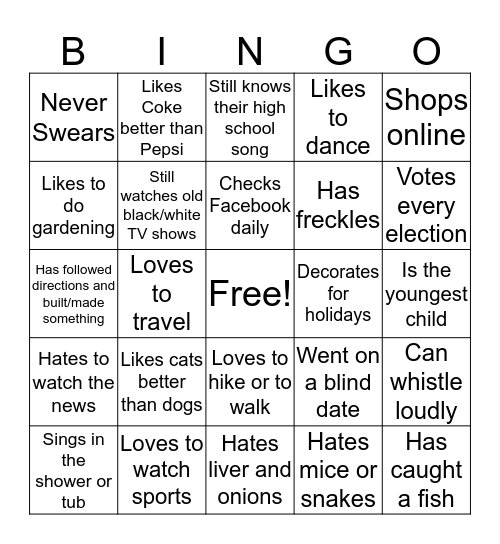 Get to Know You BINGO Card