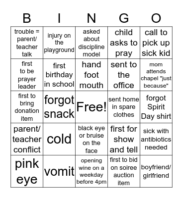 Back to School BINGO  Bingo Card