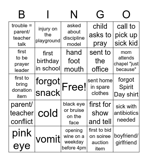 Back to School BINGO  Bingo Card