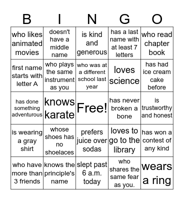 Human Scavenger Hunt- Find Someone Who... Bingo Card