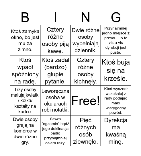 RADA PEDAGOGICZNA Bingo Card