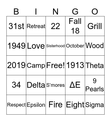 CAMP ΔΕ Bingo Card
