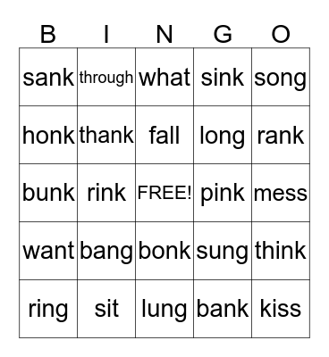 Word Bingo Card