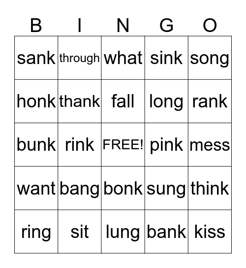 Word Bingo Card