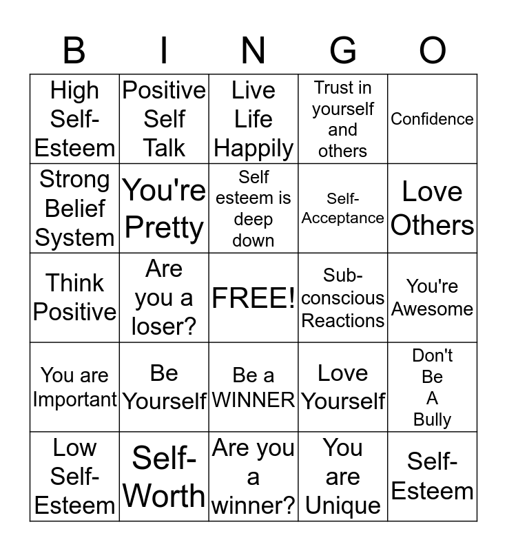 SelfEsteem Bingo Card