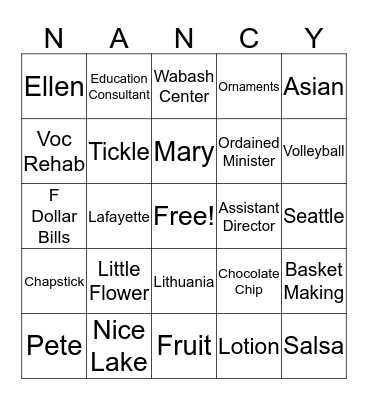 Nancy Bingo Card