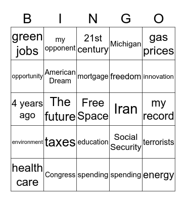 Presidential Debate Bingo Card