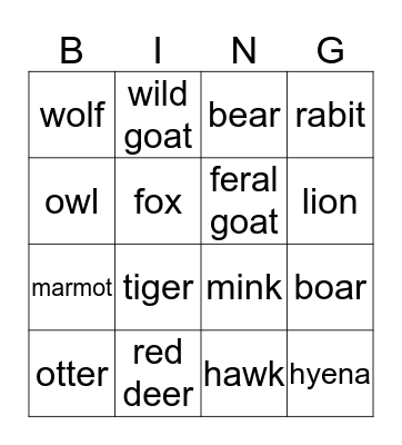 Vitosha animals (or not) Bingo Card