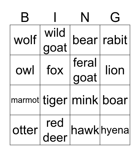 Vitosha animals (or not) Bingo Card