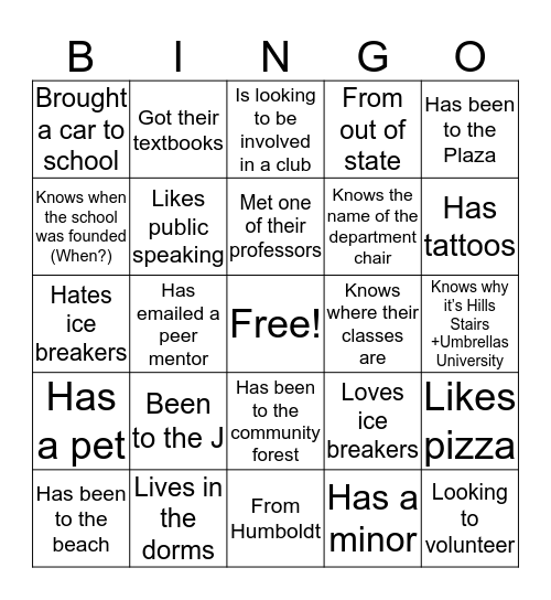Meet & Greet Bingo Card