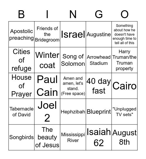 Prophetic History Bingo Card