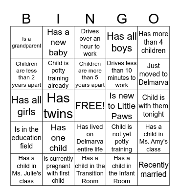 Parent Bingo Card