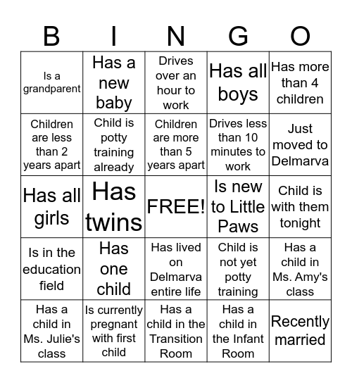 Parent Bingo Card