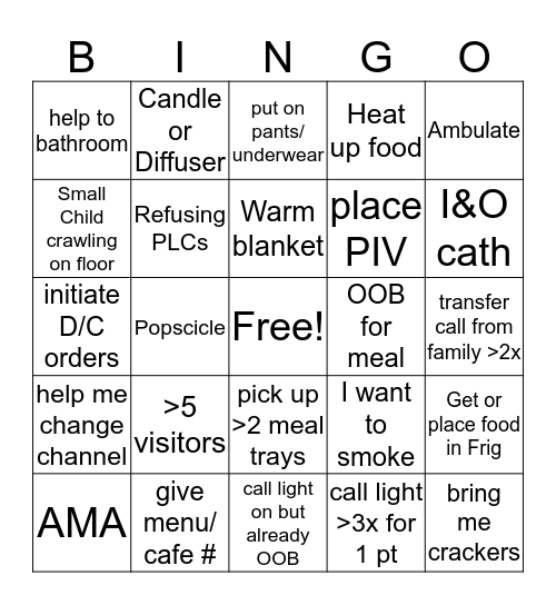 Med-Surg Bingo Card