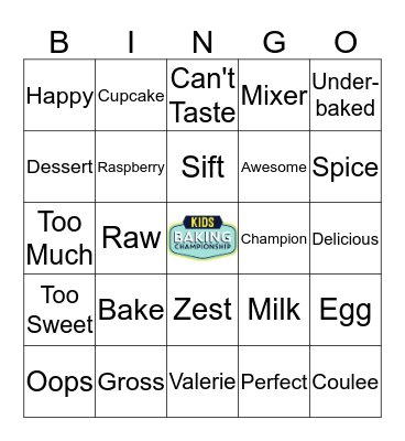 Kids Baking Championship Bingo Card