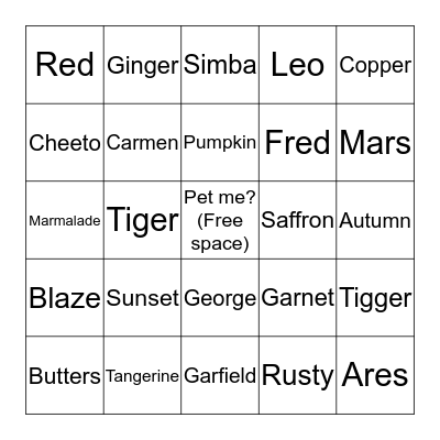 Cat name Bingo: Orange Bingo Card