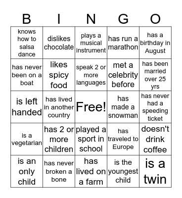 Find Someone Who... Bingo Card