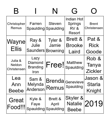 Lazy Diamond Reunion Bingo Card
