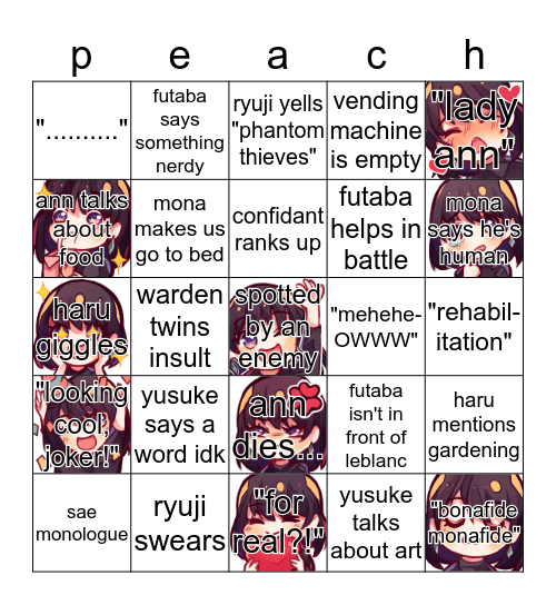 asleepypeach's persona 5 bingo Card