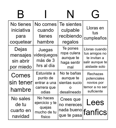 Perdedor estúpido que se autoboicotea Bingo Card