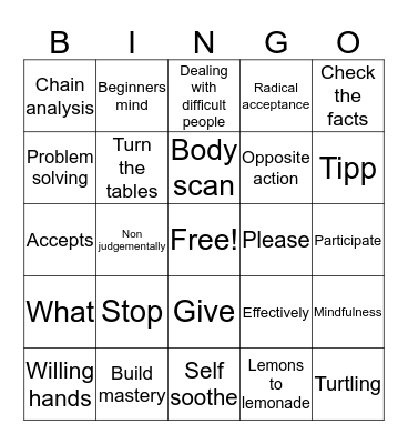 DBT bingo Card