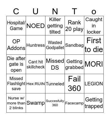 Dead by Daylight Bingo Card