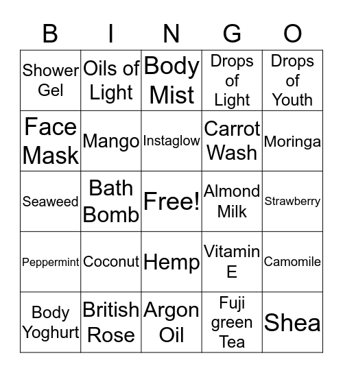 Bodyshop bingo Card