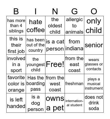 Get to Know You Bingo Card