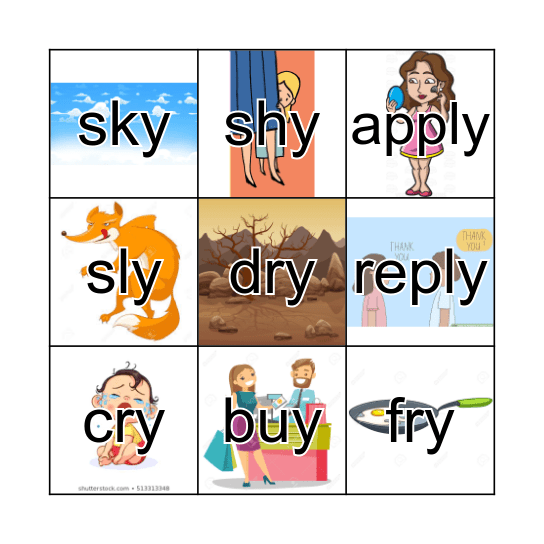 "y" words Bingo Card