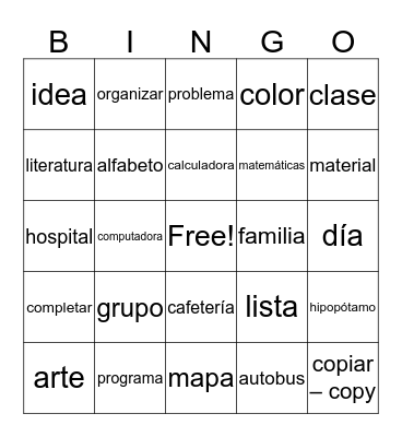 Cognate Bingo Card