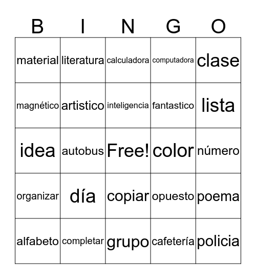 Cognate Bingo Card