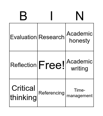 Academic Skills Bingo Card