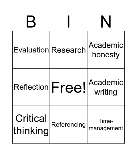 Academic Skills Bingo Card
